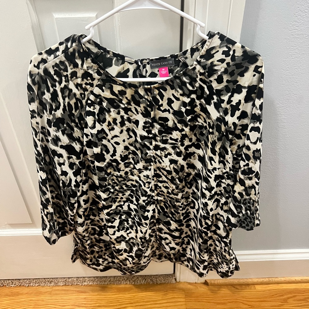 Vince Camuto Animal Print Blouse in Black and Cream